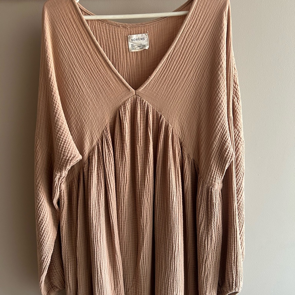 Boheme Goods The Dress Beige Cotton Gauze Long Sleeve Beige Dress - Picture 2 of 9